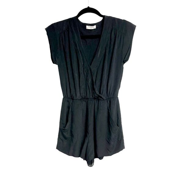ARITZIA Babaton Corbett Silk Shorts Faux Wrap Romper Black S - Picture 2 of 7